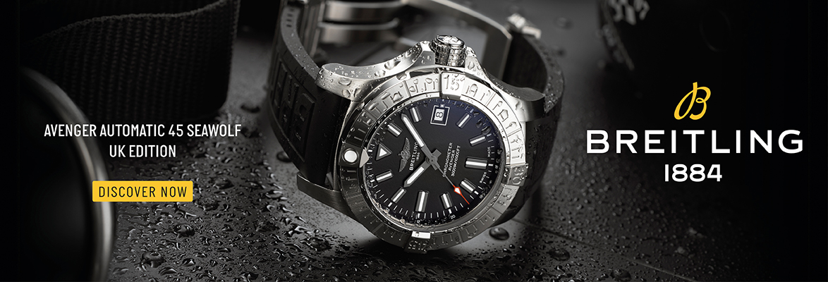 breitling watch in silver with water drops
